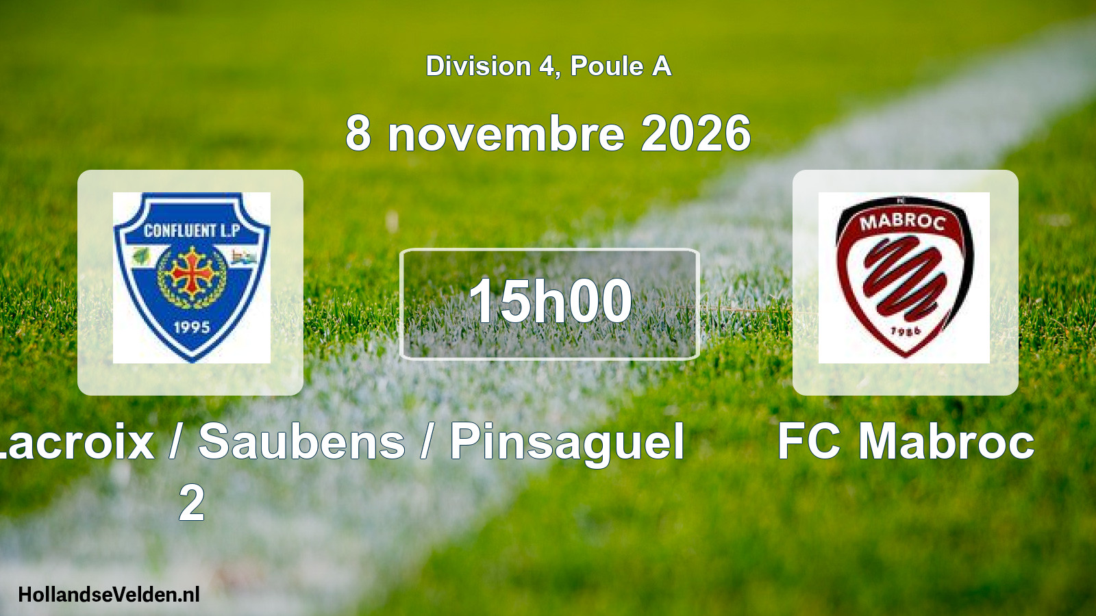 Match programmé: Confluent / Lacroix / Saubens / Pinsaguel 2 - FC Mabroc (8 novembre 2026)