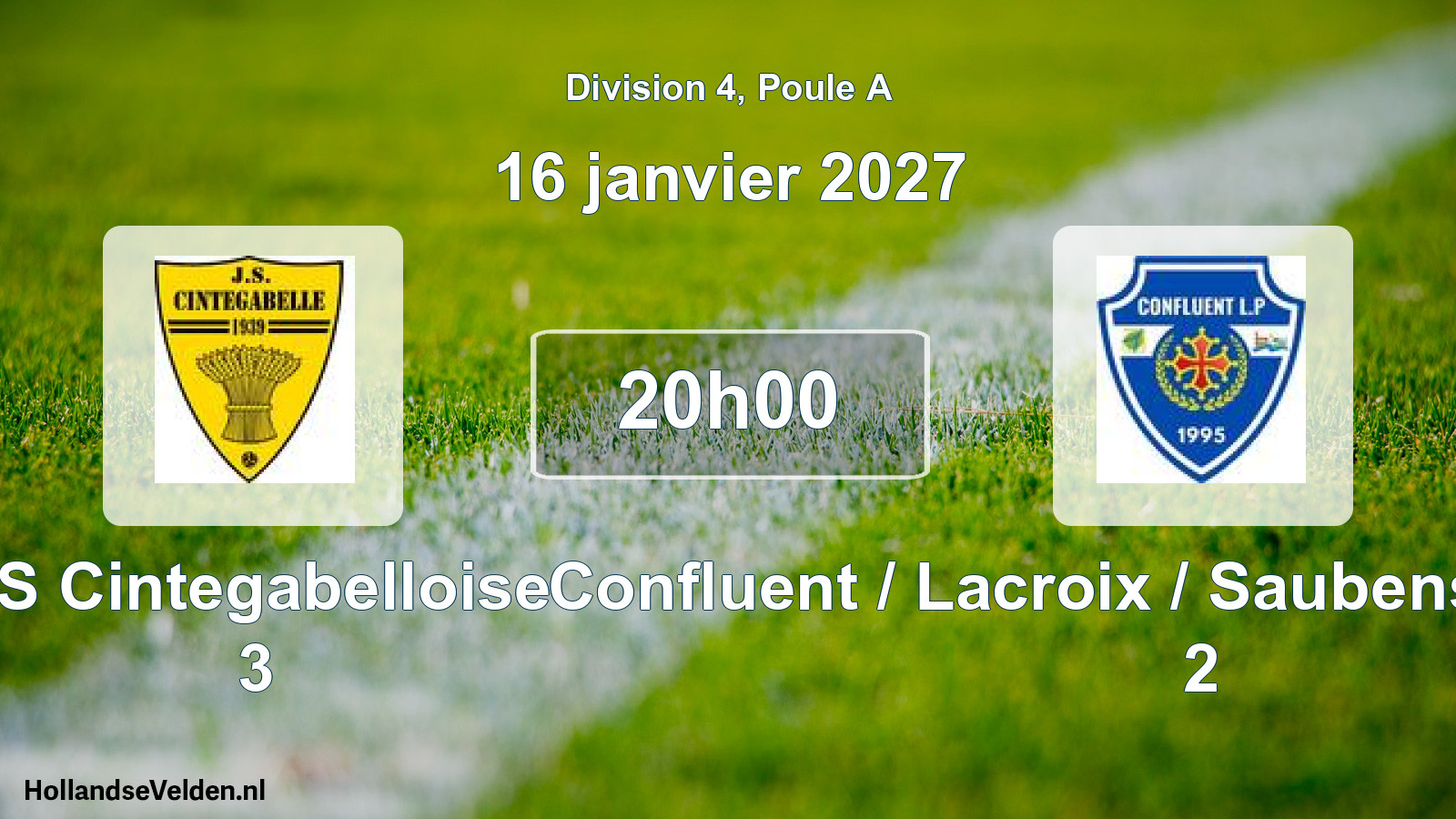 Match programmé: JS Cintegabelloise 3 - Confluent / Lacroix / Saubens / Pinsaguel 2 (16 janvier 2027)