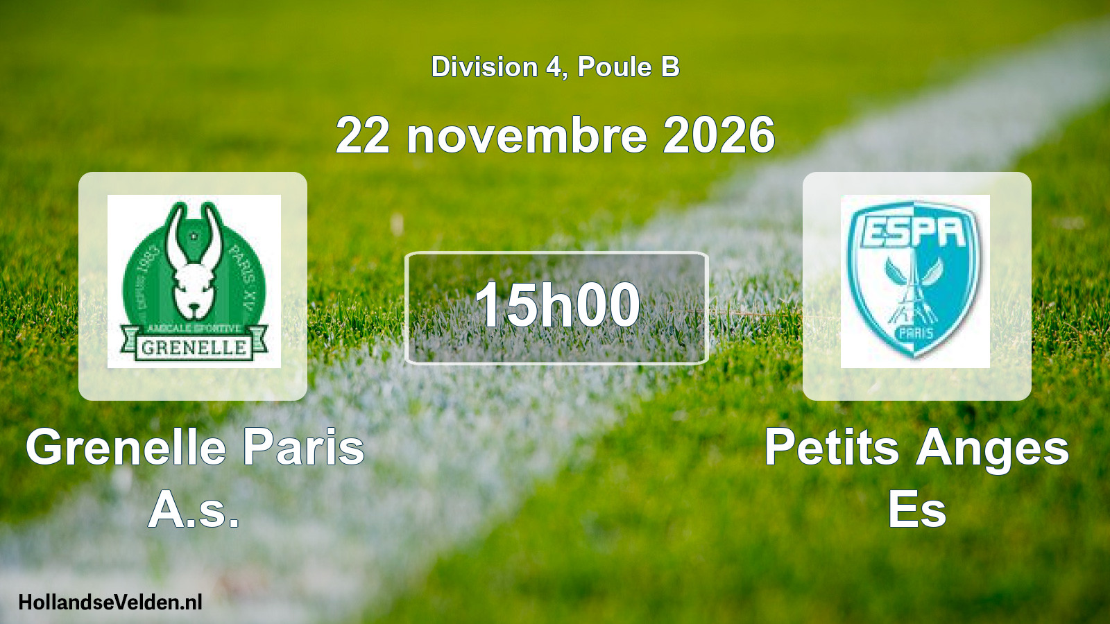 Match programmé: Grenelle Paris A.s. - Petits Anges Es (22 novembre 2026)