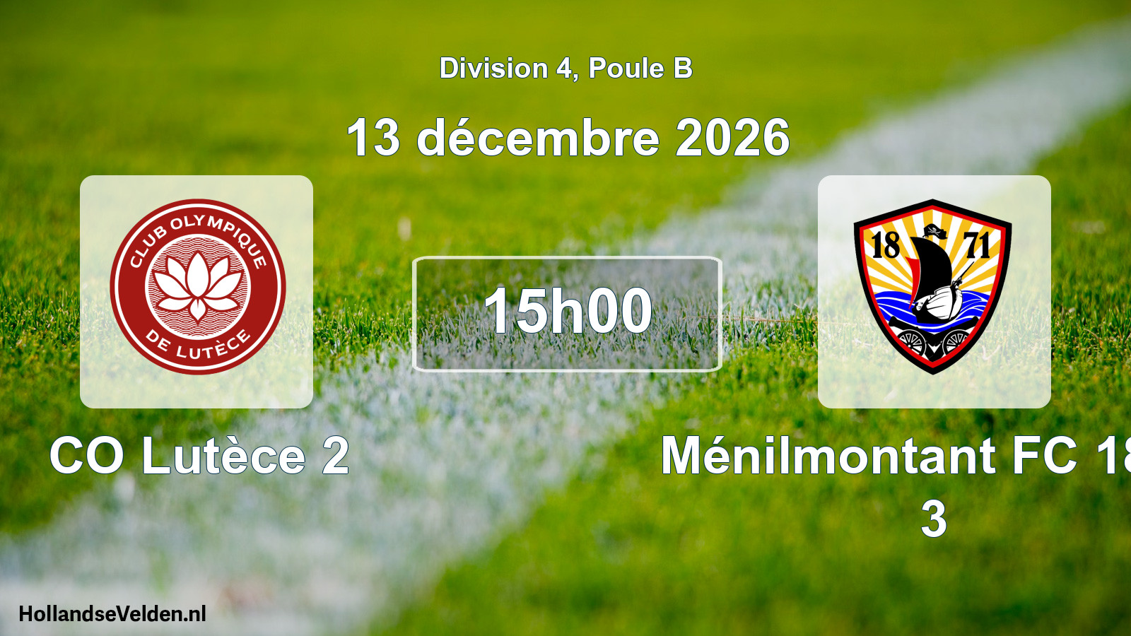 Match programmé: CO Lutèce 2 - Ménilmontant FC 1871 3 (13 décembre 2026)
