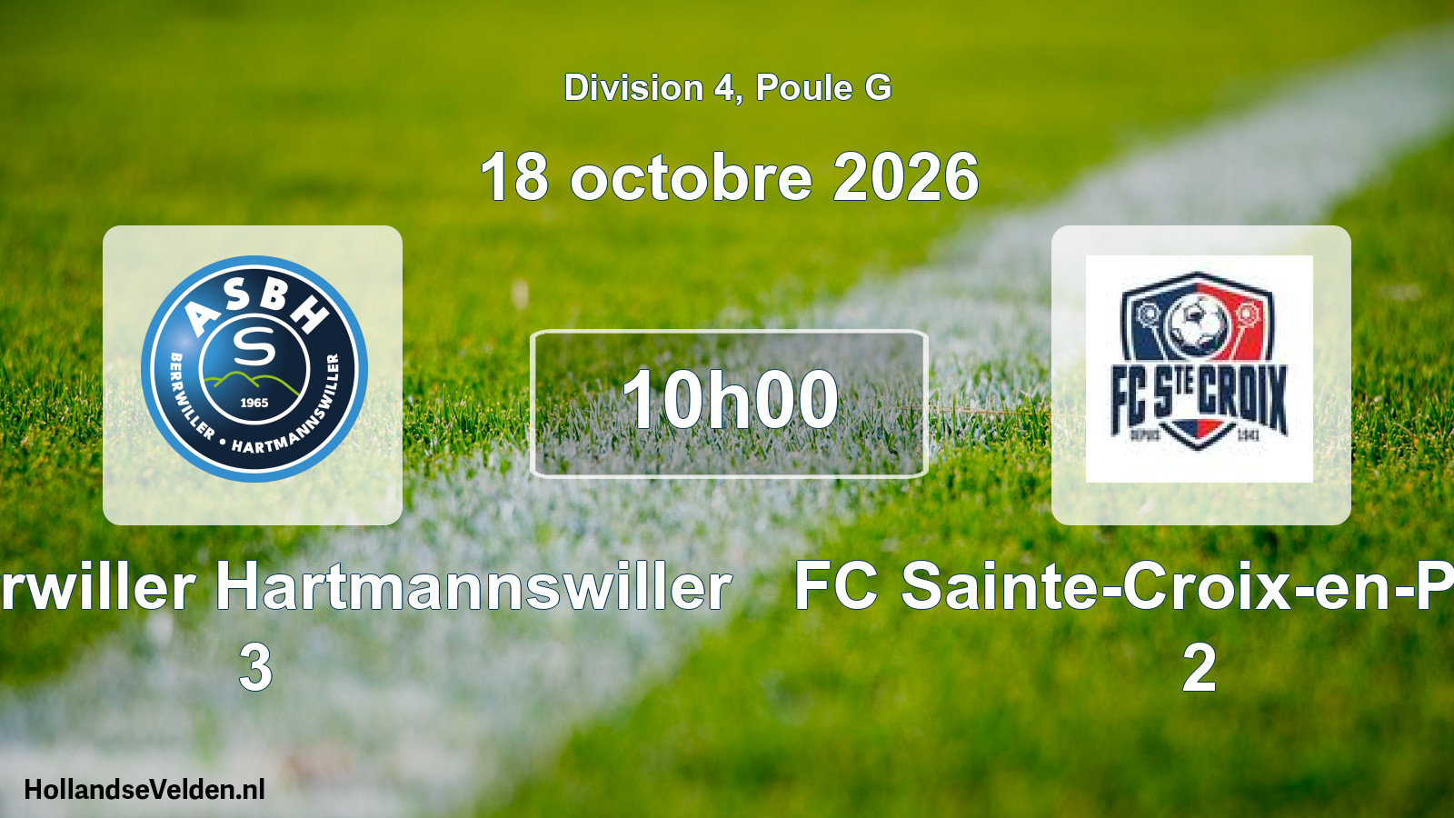 Match programmé: AS Berrwiller Hartmannswiller 3 - FC Sainte-Croix-en-Plaine 2 (18 octobre 2026)