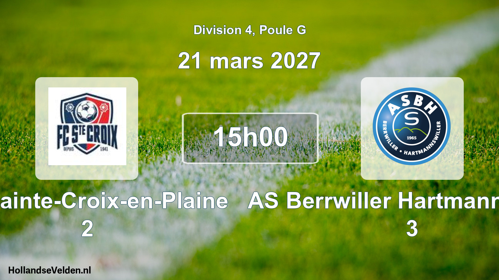 Match programmé: FC Sainte-Croix-en-Plaine 2 - AS Berrwiller Hartmannswiller 3 (21 mars 2027)