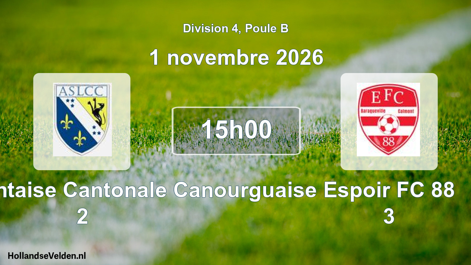Match programmé: A. Saint-Laurentaise Cantonale Canourguaise 2 - Espoir FC 88 3 (1 novembre 2026)
