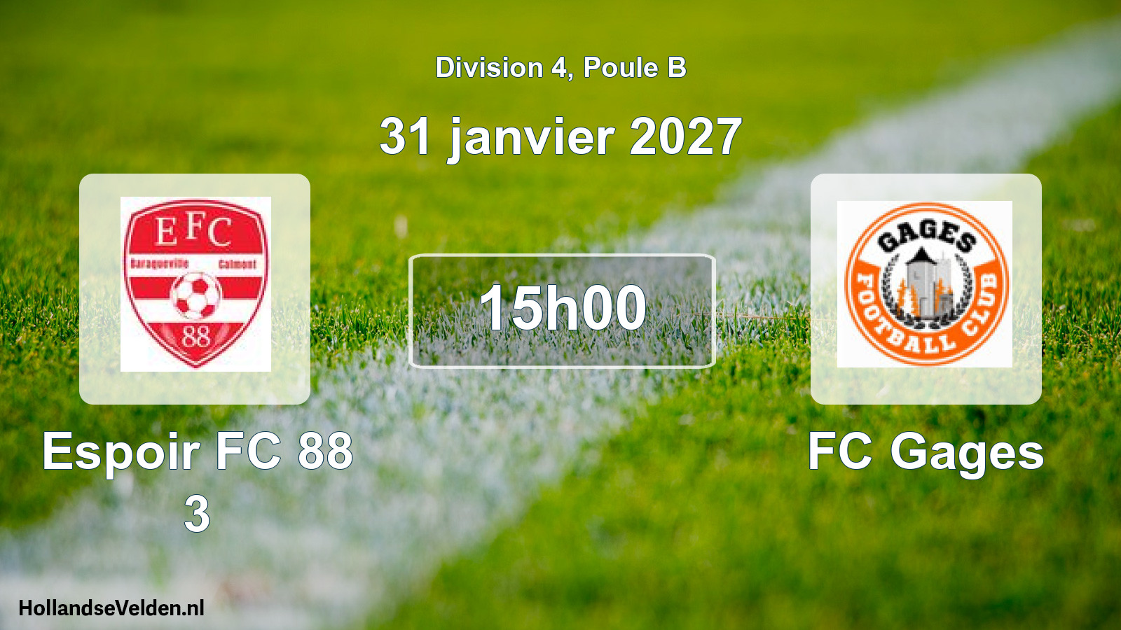 Match programmé: Espoir FC 88 3 - FC Gages (31 janvier 2027)