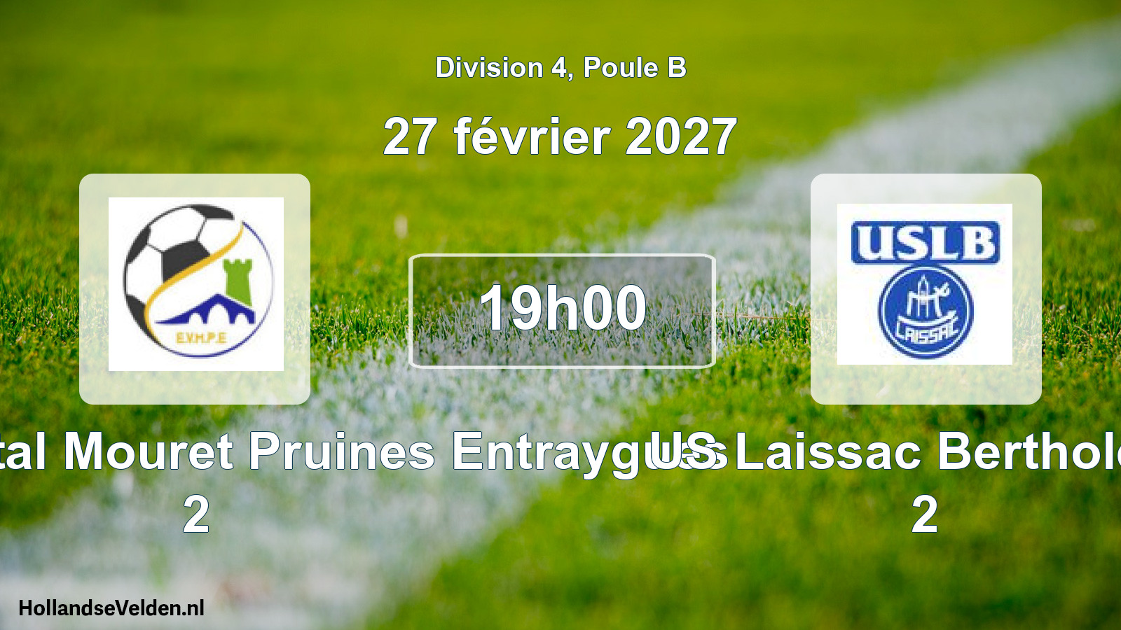Match programmé: Ent. Villecomtal Mouret Pruines Entraygues 2 - US Laissac Bertholène 2 (27 février 2027)