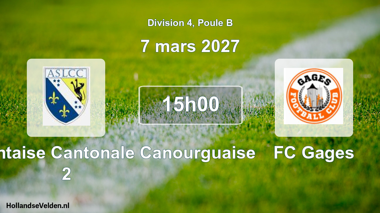 Match programmé: A. Saint-Laurentaise Cantonale Canourguaise 2 - FC Gages (7 mars 2027)