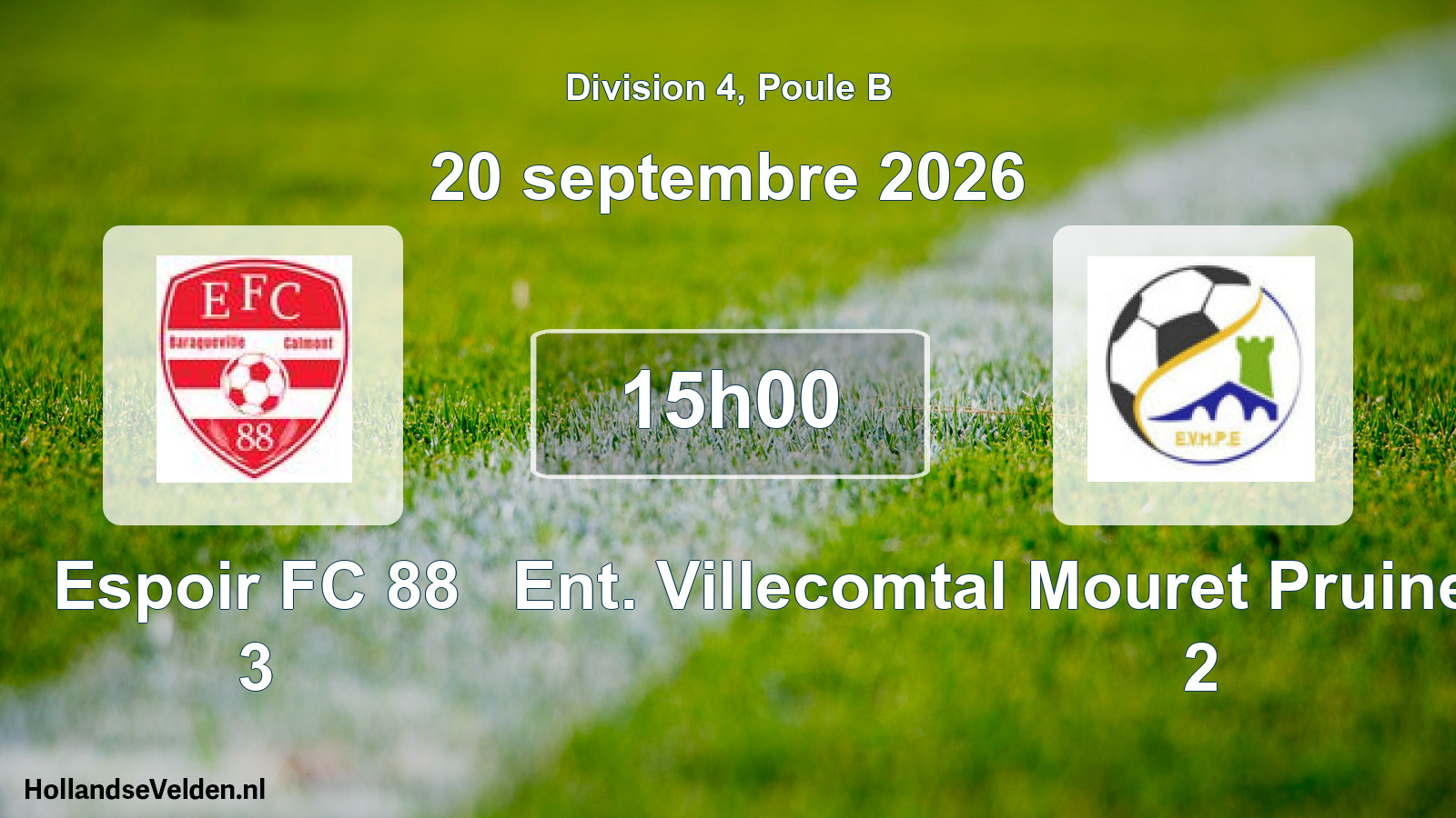 Match programmé: Espoir FC 88 3 - Ent. Villecomtal Mouret Pruines Entraygues 2 (20 septembre 2026)