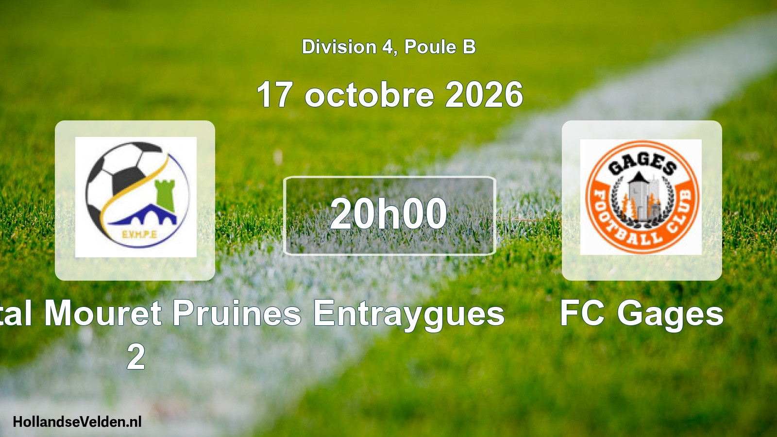 Match programmé: Ent. Villecomtal Mouret Pruines Entraygues 2 - FC Gages (17 octobre 2026)