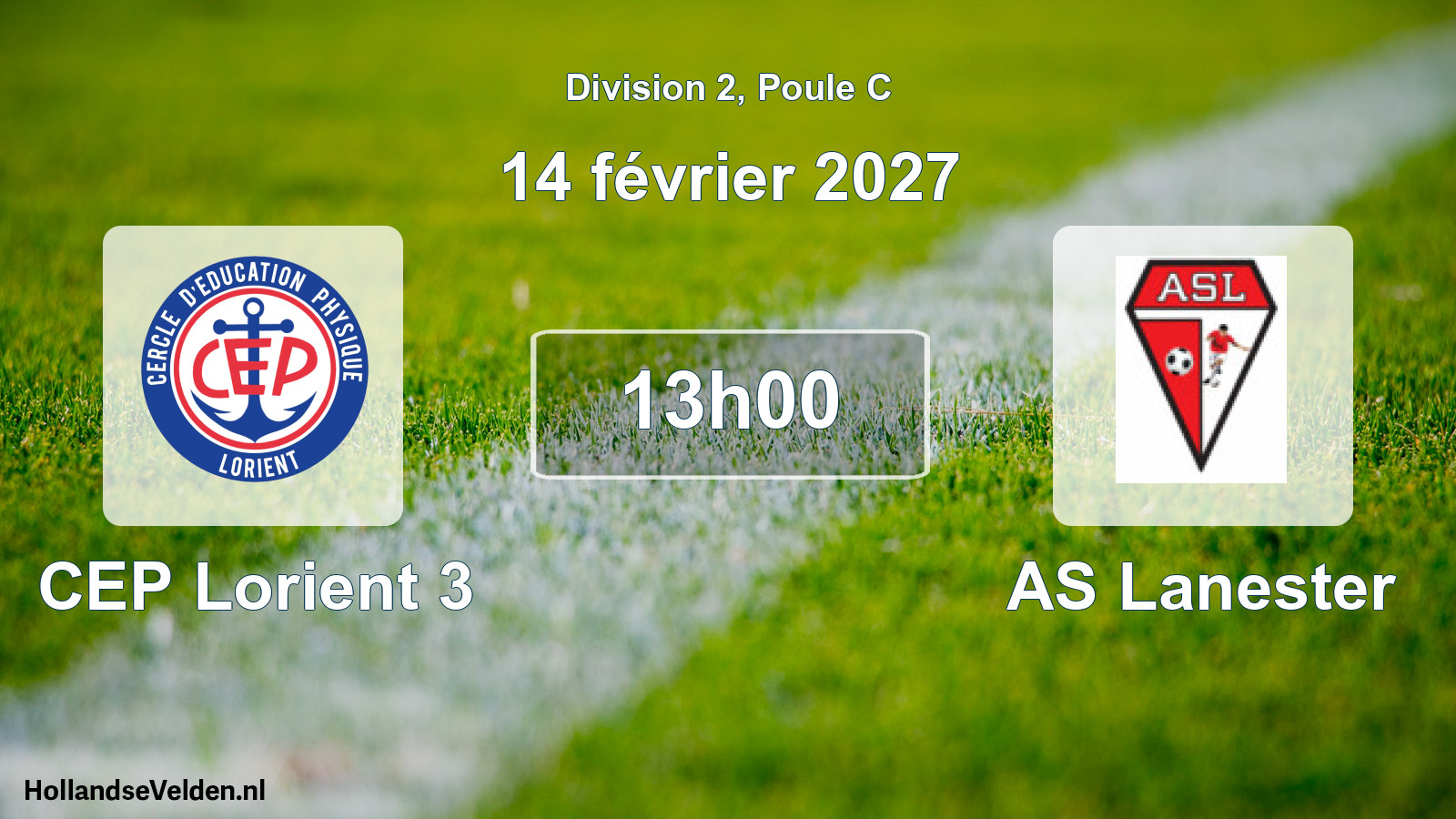 Geplande wedstrijd: CEP Lorient 3 - AS Lanester (14 februari 2027)