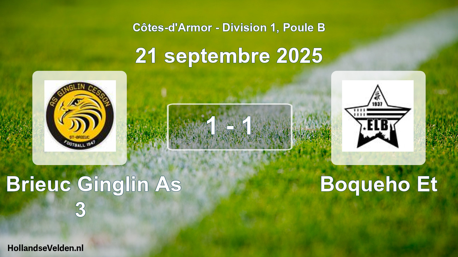 Gespeelde wedstrijd: St Brieuc Ginglin As 3 - Boqueho Et 1 - 1 (21 september 2025)
