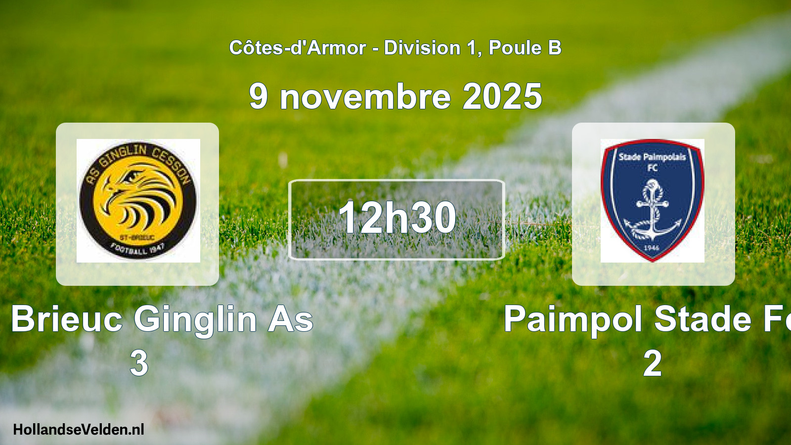 Scheduled Match: St Brieuc Ginglin As 3 - Paimpol Stade Fc 2 (9 November 2025)