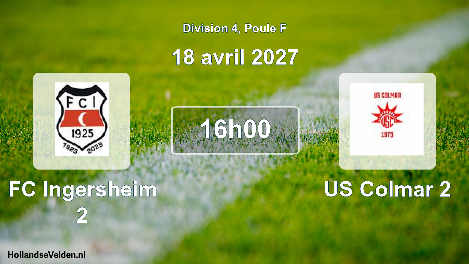 Match programmé: FC Ingersheim 2 - US Colmar 2 (18 avril 2027)