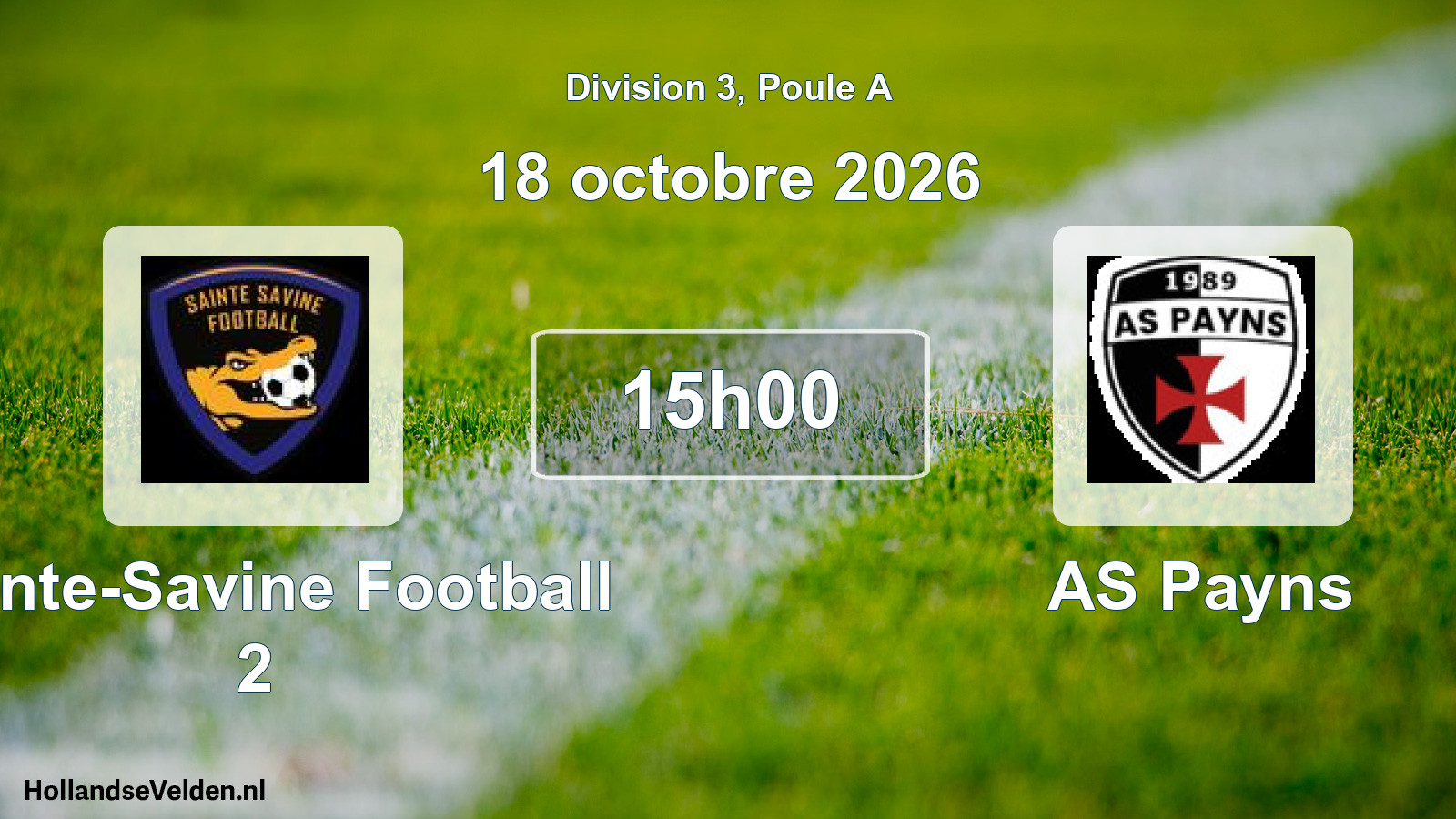Match programmé: Sainte-Savine Football 2 - AS Payns (18 octobre 2026)