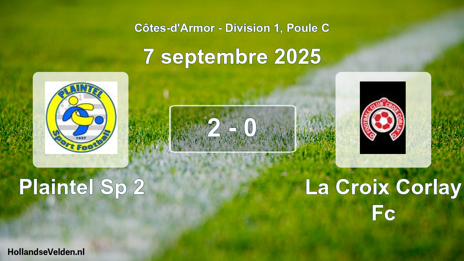 Gespeelde wedstrijd: Plaintel Sp 2 - La Croix Corlay Fc 2 - 0 (7 septembre 2025)
