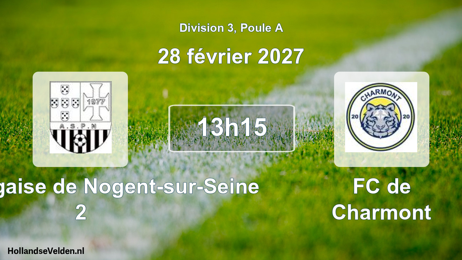 Match programmé: AS Portugaise de Nogent-sur-Seine 2 - FC de Charmont (28 février 2027)