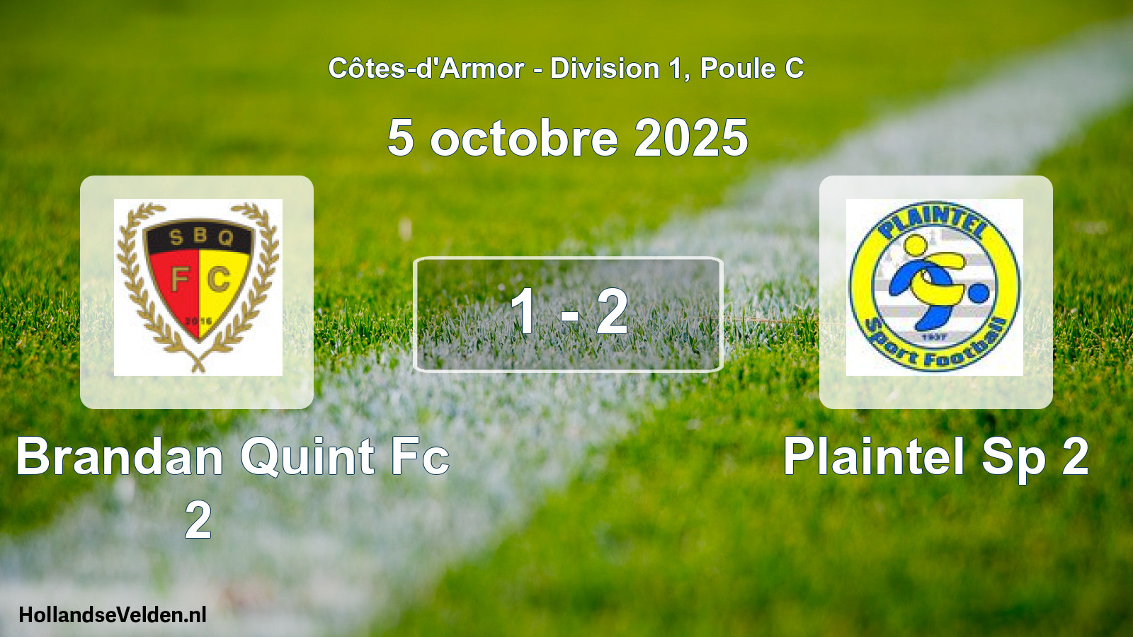 Gespeelde wedstrijd: St Brandan Quint Fc 2 - Plaintel Sp 2 1 - 2 (5 octobre 2025)