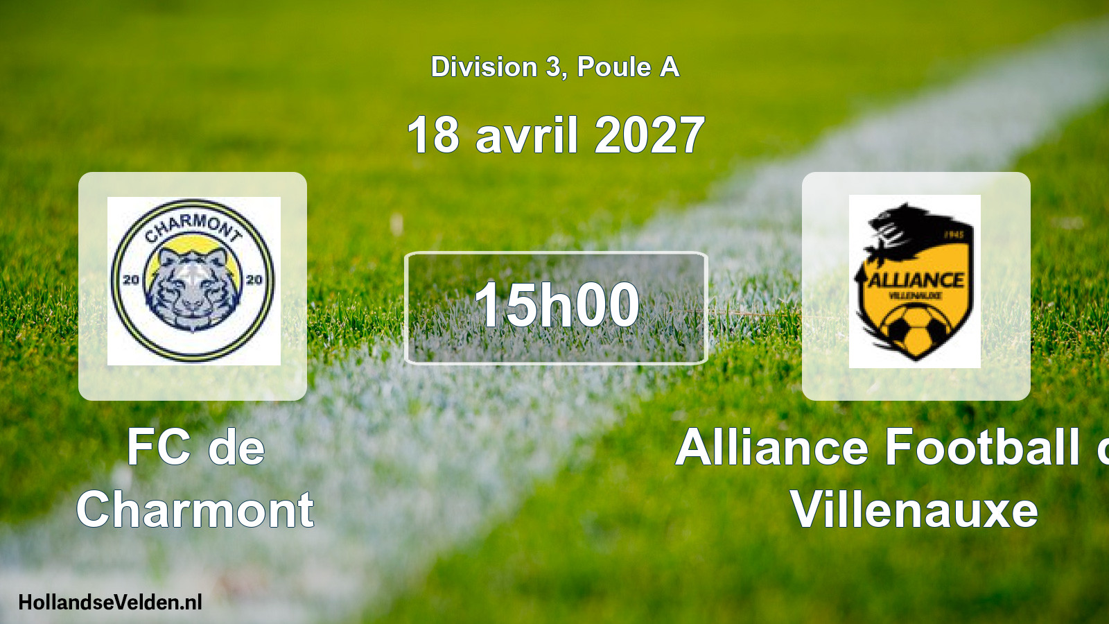 Match programmé: FC de Charmont - Alliance Football de Villenauxe (18 avril 2027)