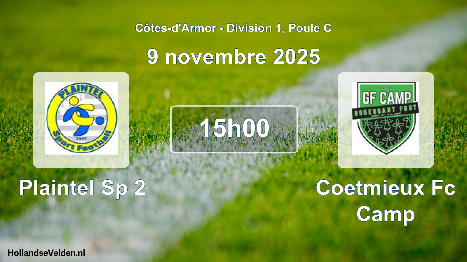 Geplande wedstrijd: Plaintel Sp 2 - Coetmieux Fc Camp (9 novembre 2025)