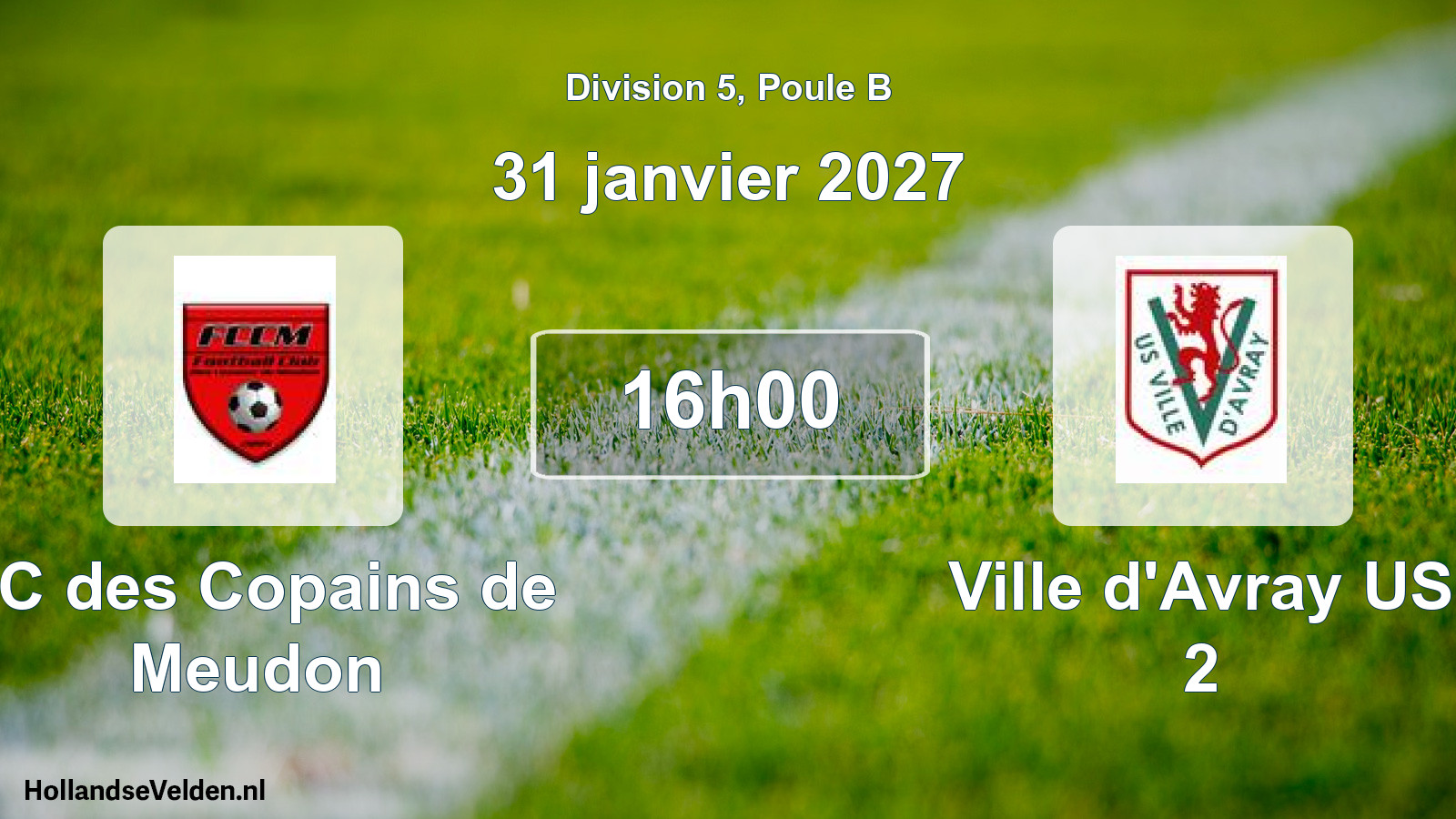 Scheduled Match: FC des Copains de Meudon - Ville d'Avray US 2 (31 January 2027)