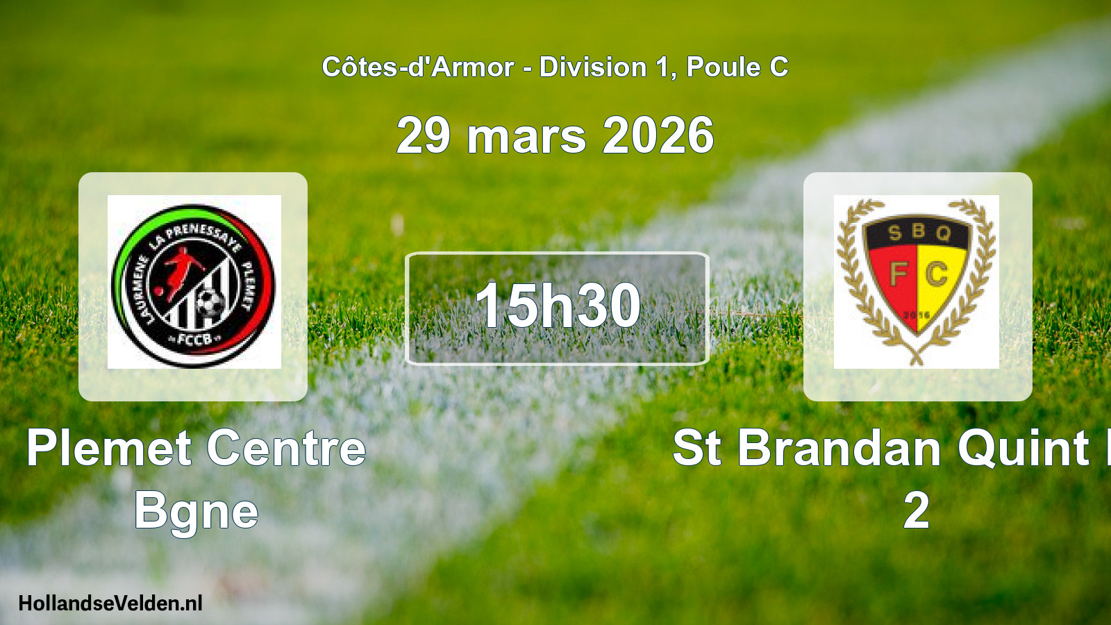 Geplande wedstrijd: Plemet Centre Bgne - St Brandan Quint Fc 2 (29 maart 2026)