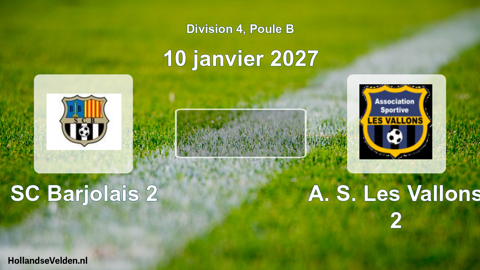 Match programmé: SC Barjolais 2 - A. S. Les Vallons 2 (10 janvier 2027)
