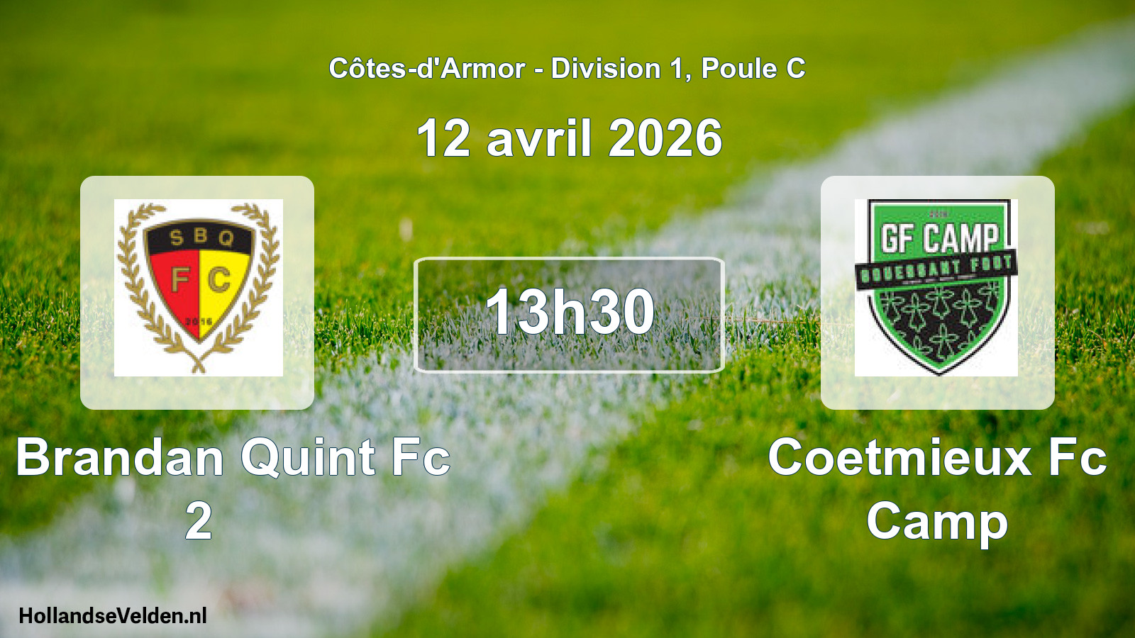 Geplande wedstrijd: St Brandan Quint Fc 2 - Coetmieux Fc Camp (12 april 2026)