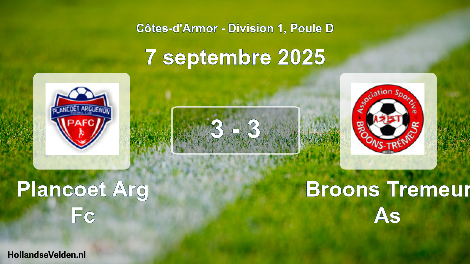 Gespeelde wedstrijd: Plancoet Arg Fc - Broons Tremeur As 3 - 3 (7 septembre 2025)