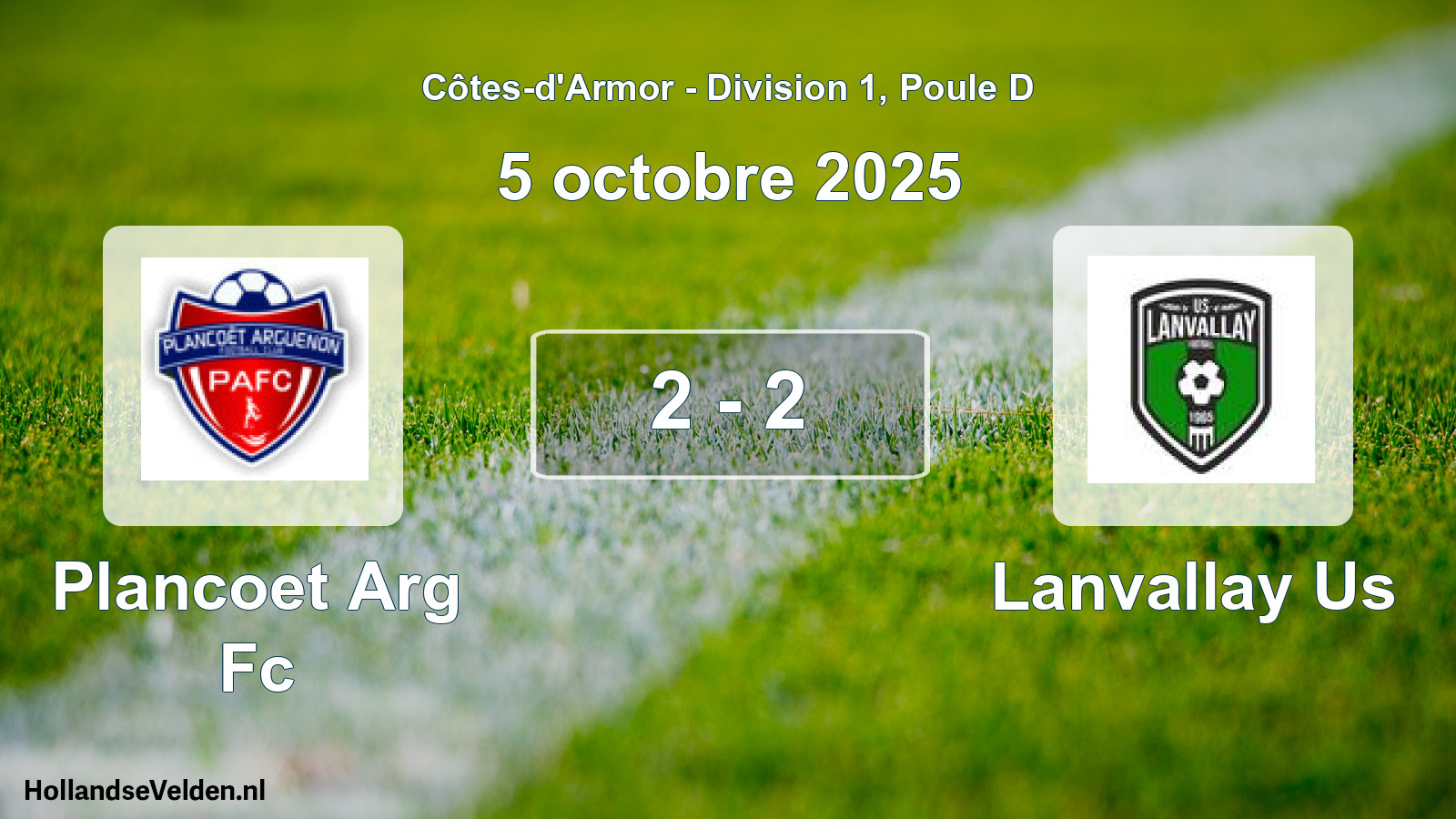 Gespeelde wedstrijd: Plancoet Arg Fc - Lanvallay Us 2 - 2 (5 octobre 2025)