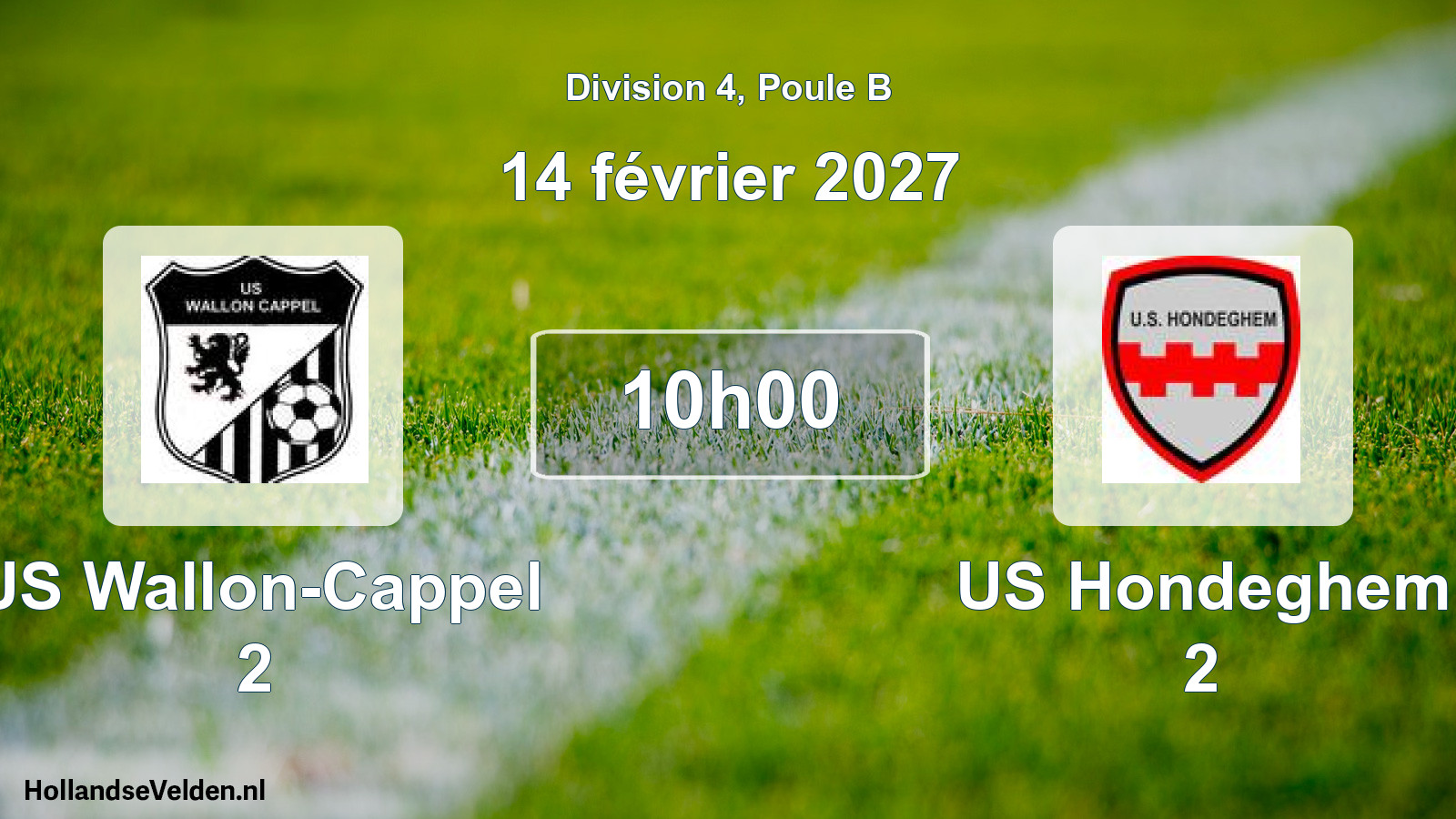 Match programmé: US Wallon-Cappel 2 - US Hondeghem 2 (14 février 2027)