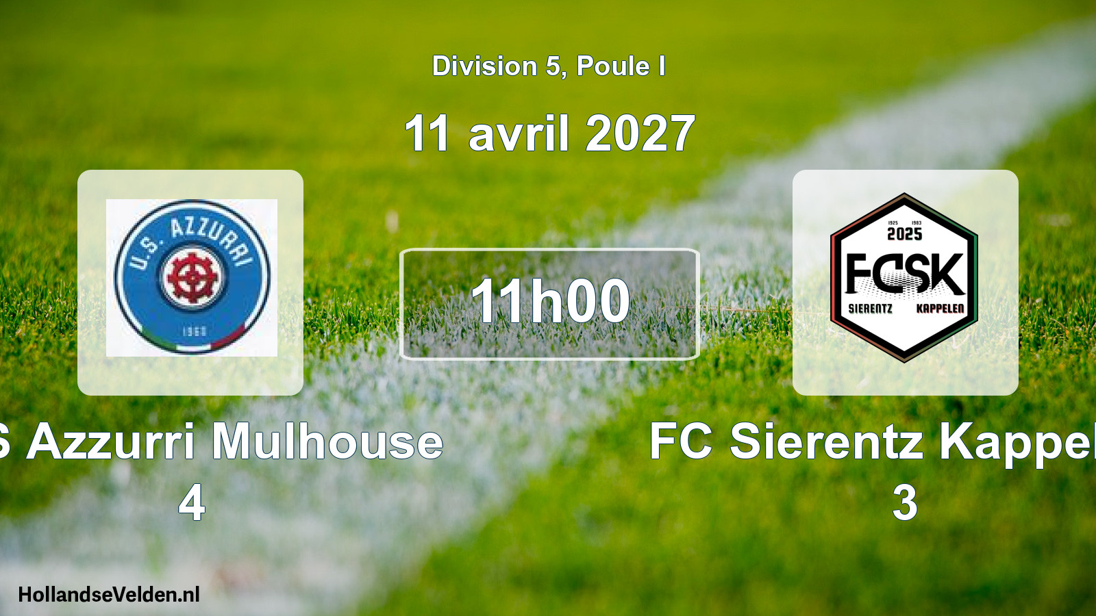 Scheduled Match: US Azzurri Mulhouse 4 - FC Sierentz Kappelen 3 (11 April 2027)