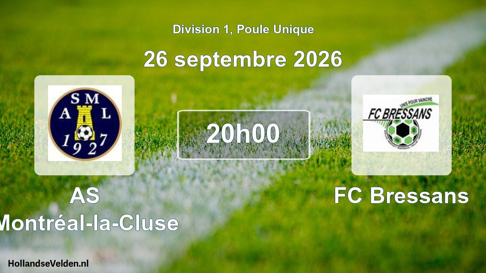 Match programmé: AS Montréal-la-Cluse - FC Bressans (26 septembre 2026)
