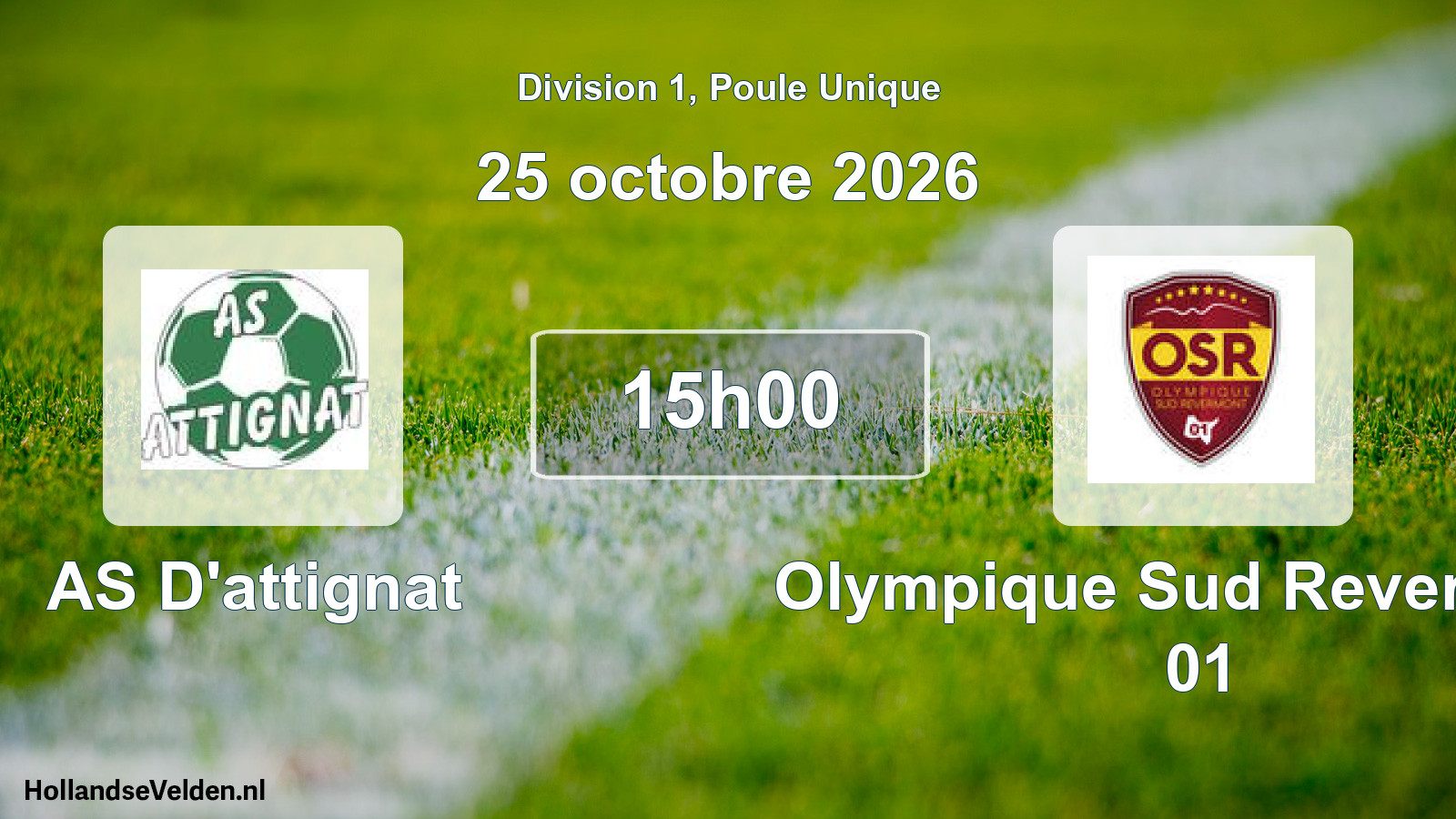 Match programmé: AS D'attignat - Olympique Sud Revermont 01 (25 octobre 2026)