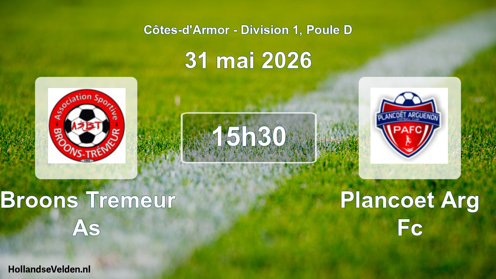 Scheduled Match: Broons Tremeur As - Plancoet Arg Fc (31 May 2026)