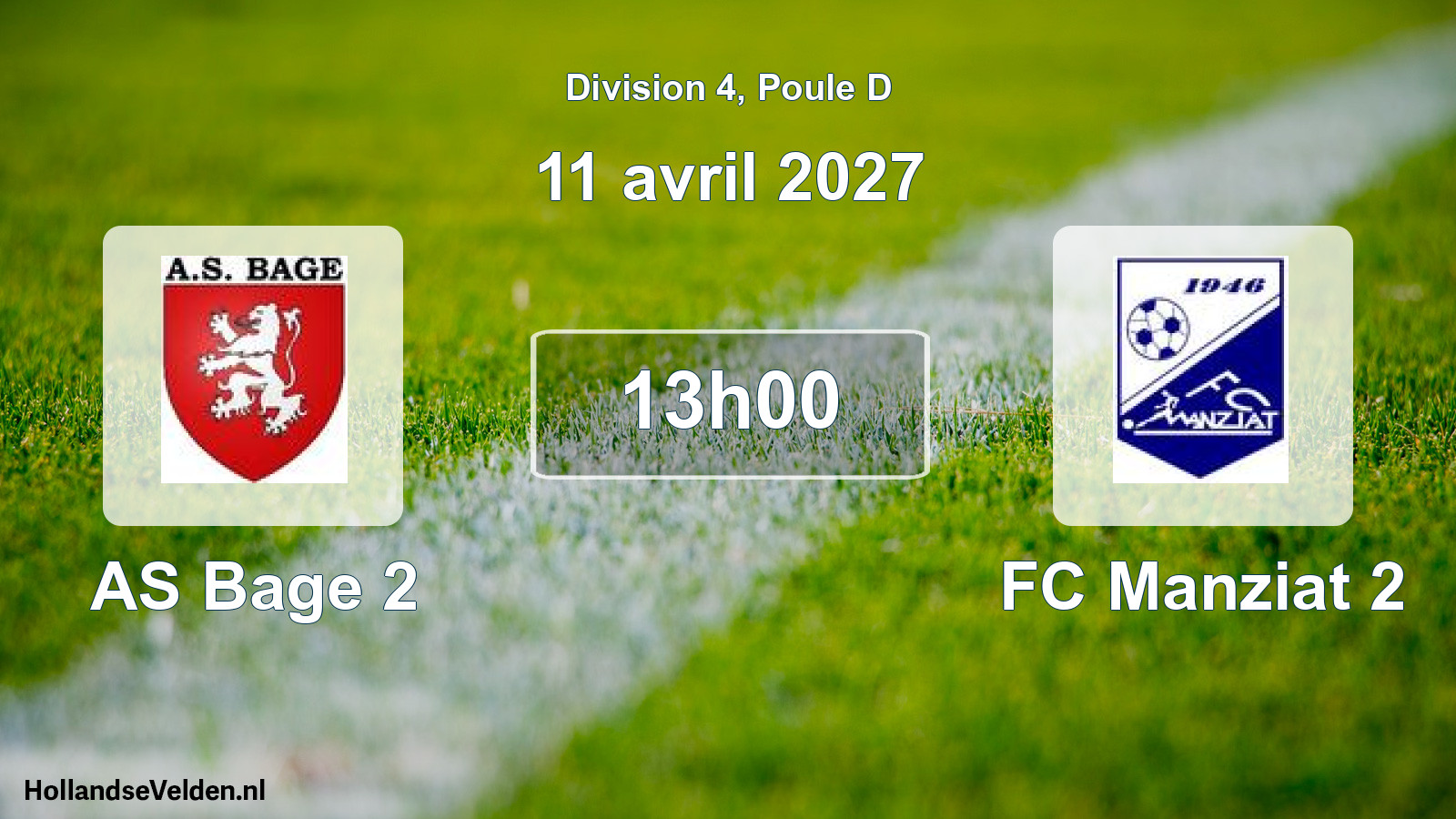 Match programmé: AS Bage 2 - FC Manziat 2 (11 avril 2027)