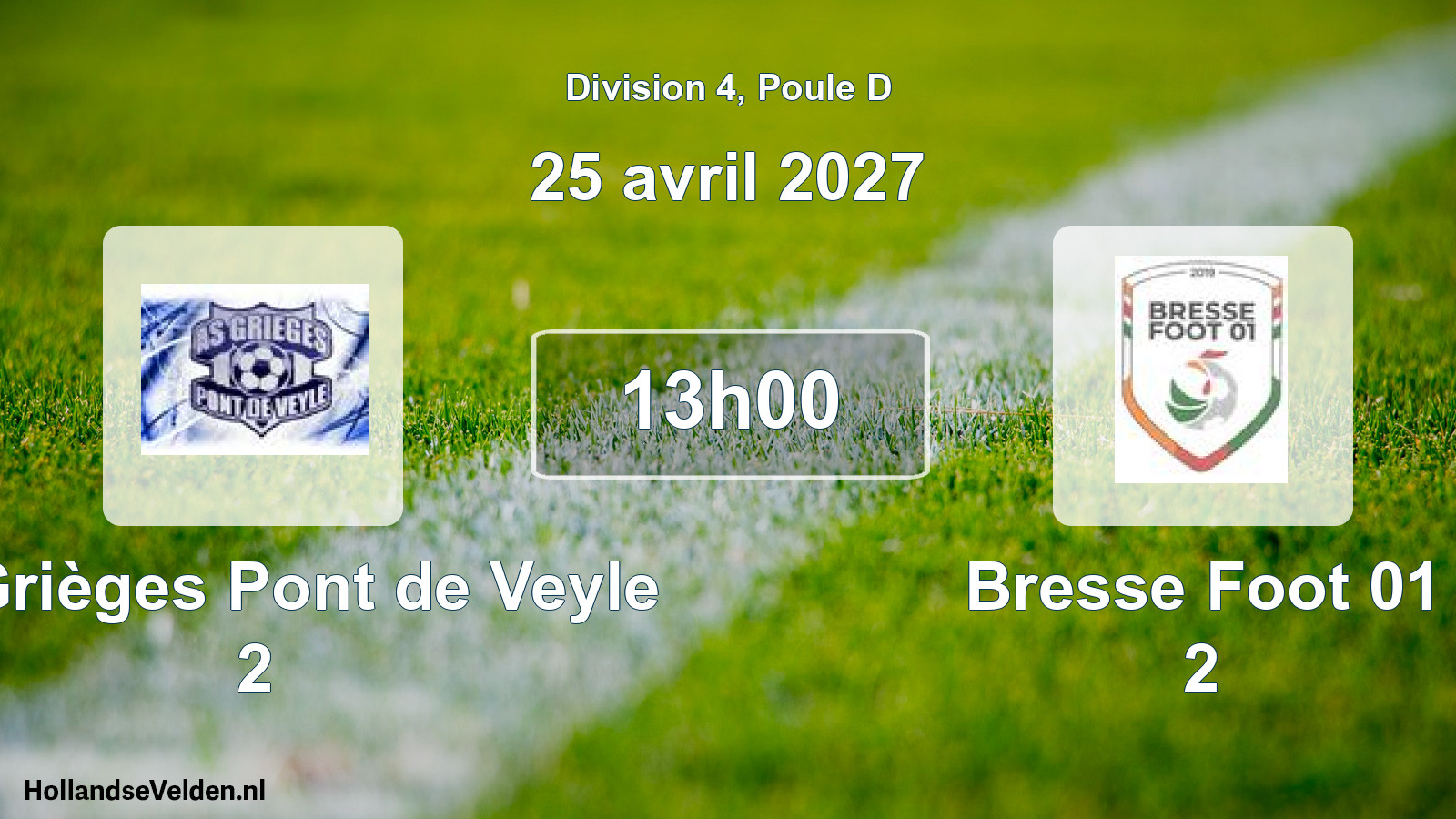 Match programmé: AS Grièges Pont de Veyle 2 - Bresse Foot 01 2 (25 avril 2027)