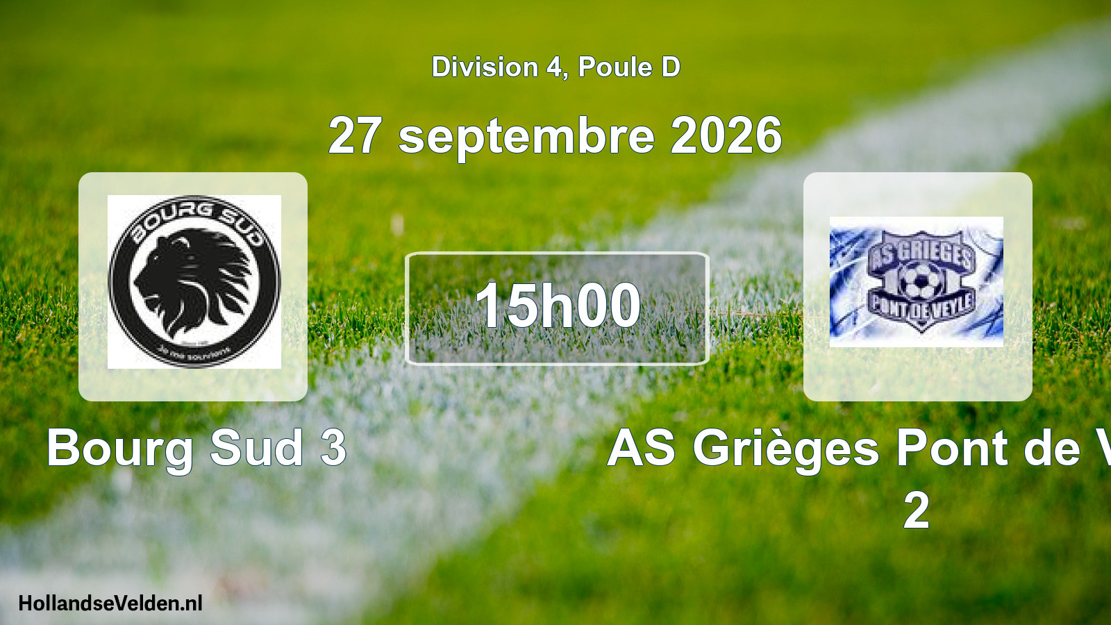 Match programmé: Bourg Sud 3 - AS Grièges Pont de Veyle 2 (27 septembre 2026)