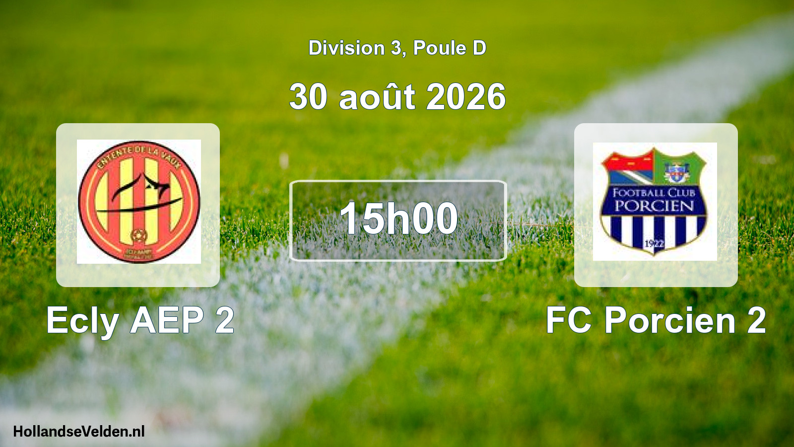 Match programmé: Ecly AEP 2 - FC Porcien 2 (30 août 2026)
