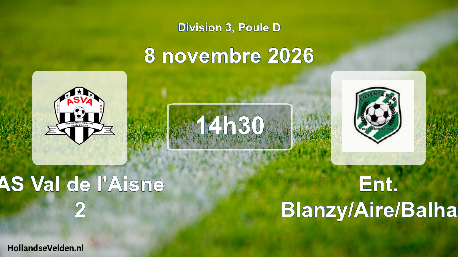 Match programmé: AS Val de l'Aisne 2 - Ent. Blanzy/Aire/Balham (8 novembre 2026)