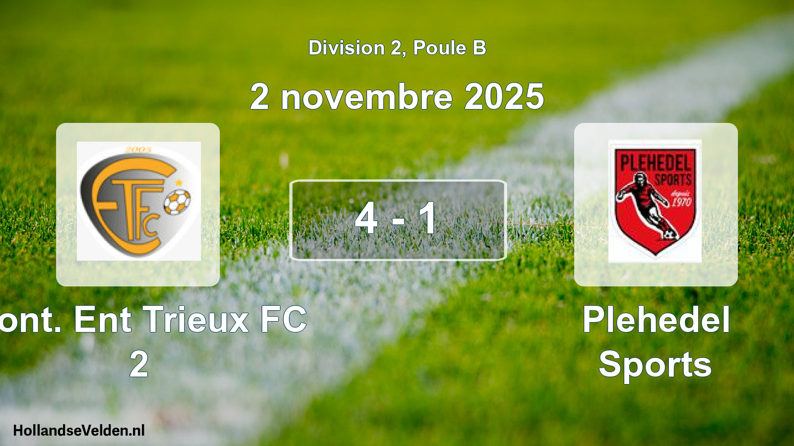 Gespeelde wedstrijd: Pont. Ent Trieux FC 2 - Plehedel Sports 4 - 1 (2 november 2025)