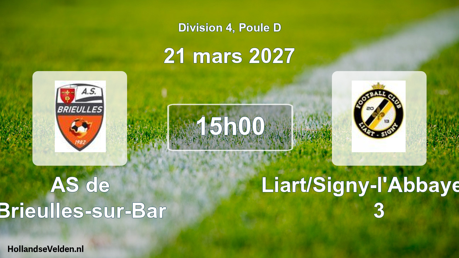 Match programmé: AS de Brieulles-sur-Bar - Liart/Signy-l'Abbaye FC 3 (21 mars 2027)