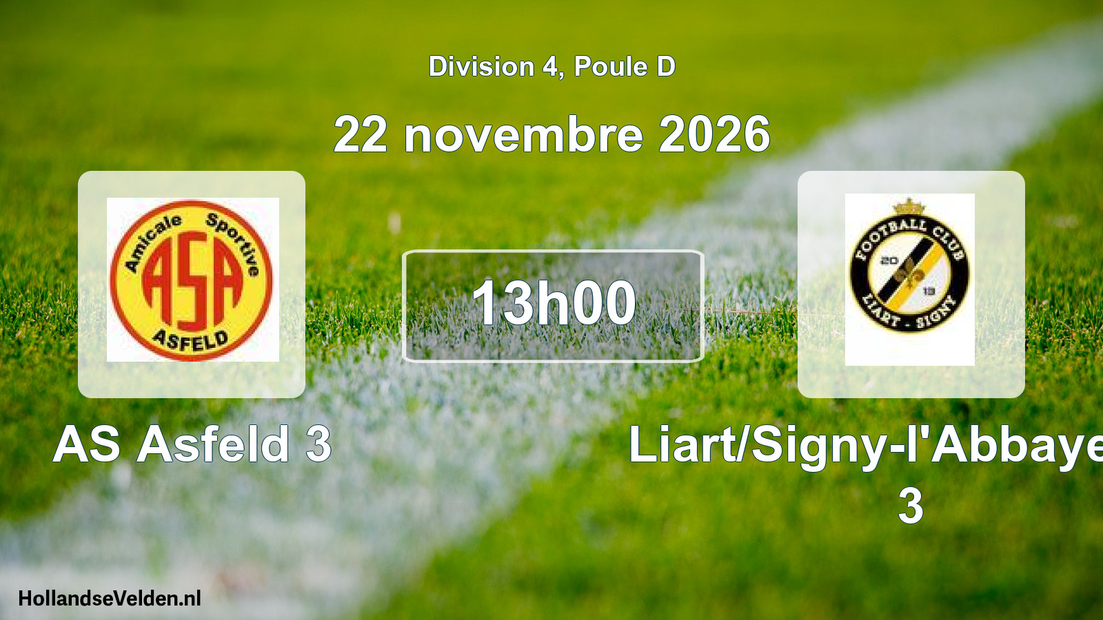 Match programmé: AS Asfeld 3 - Liart/Signy-l'Abbaye FC 3 (22 novembre 2026)