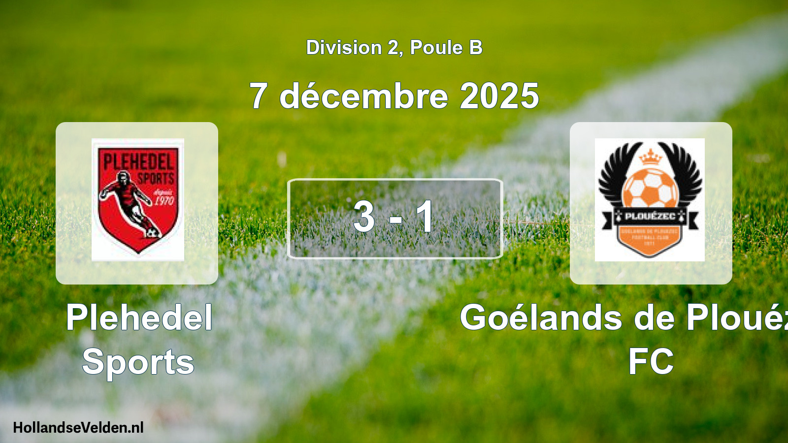 Gespeelde wedstrijd: Plehedel Sports - Goélands de Plouézec FC 3 - 1 (7 december 2025)