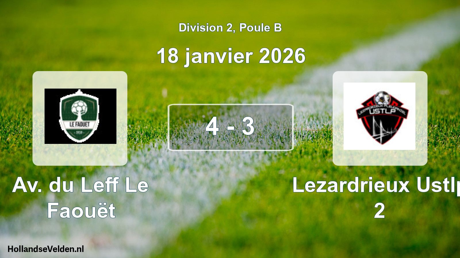 Gespeelde wedstrijd: Av. du Leff Le Faouët - Lezardrieux Ustlp 2 4 - 3 (18 januari 2026)
