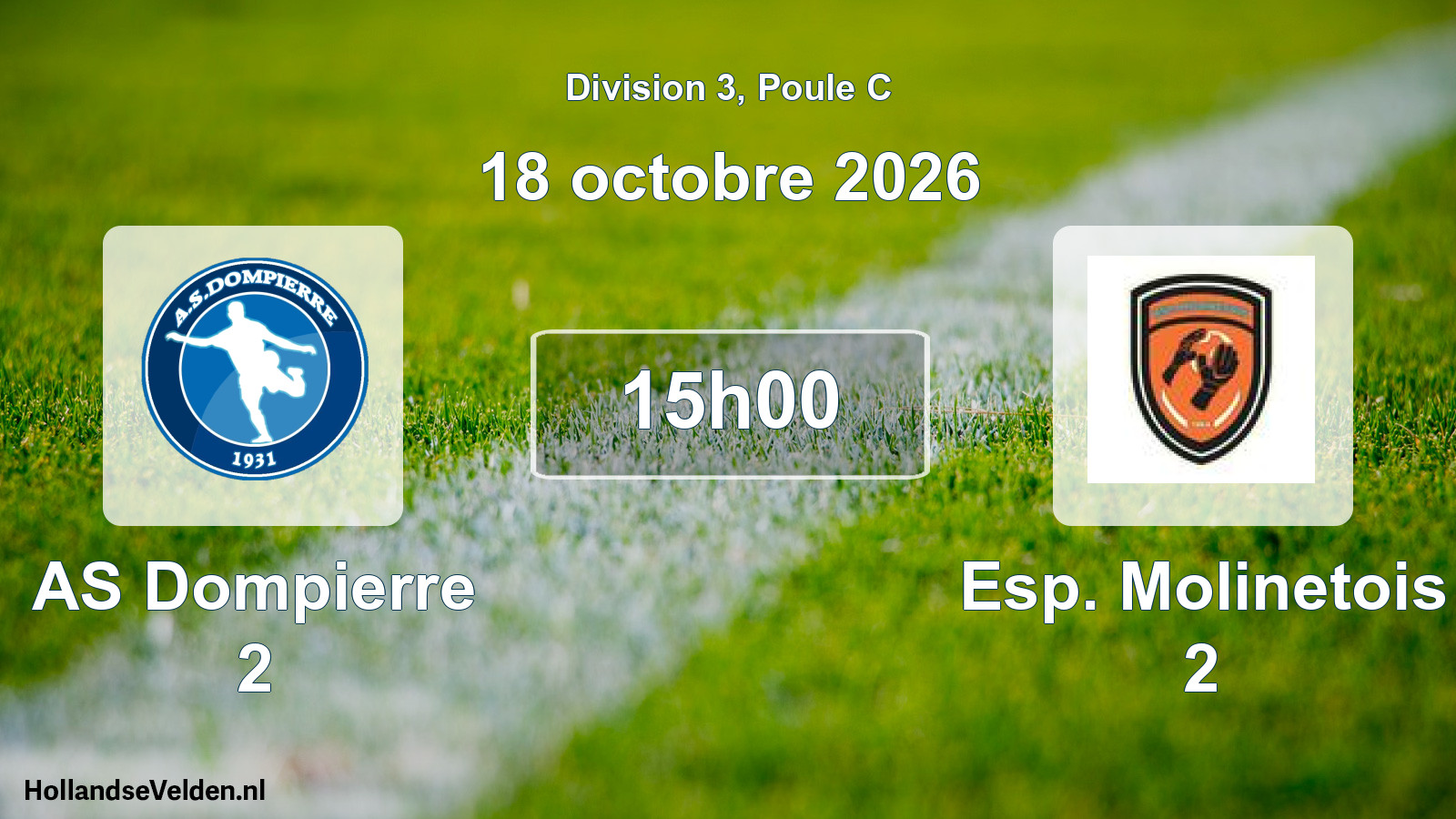 Match programmé: AS Dompierre 2 - Esp. Molinetois 2 (18 octobre 2026)
