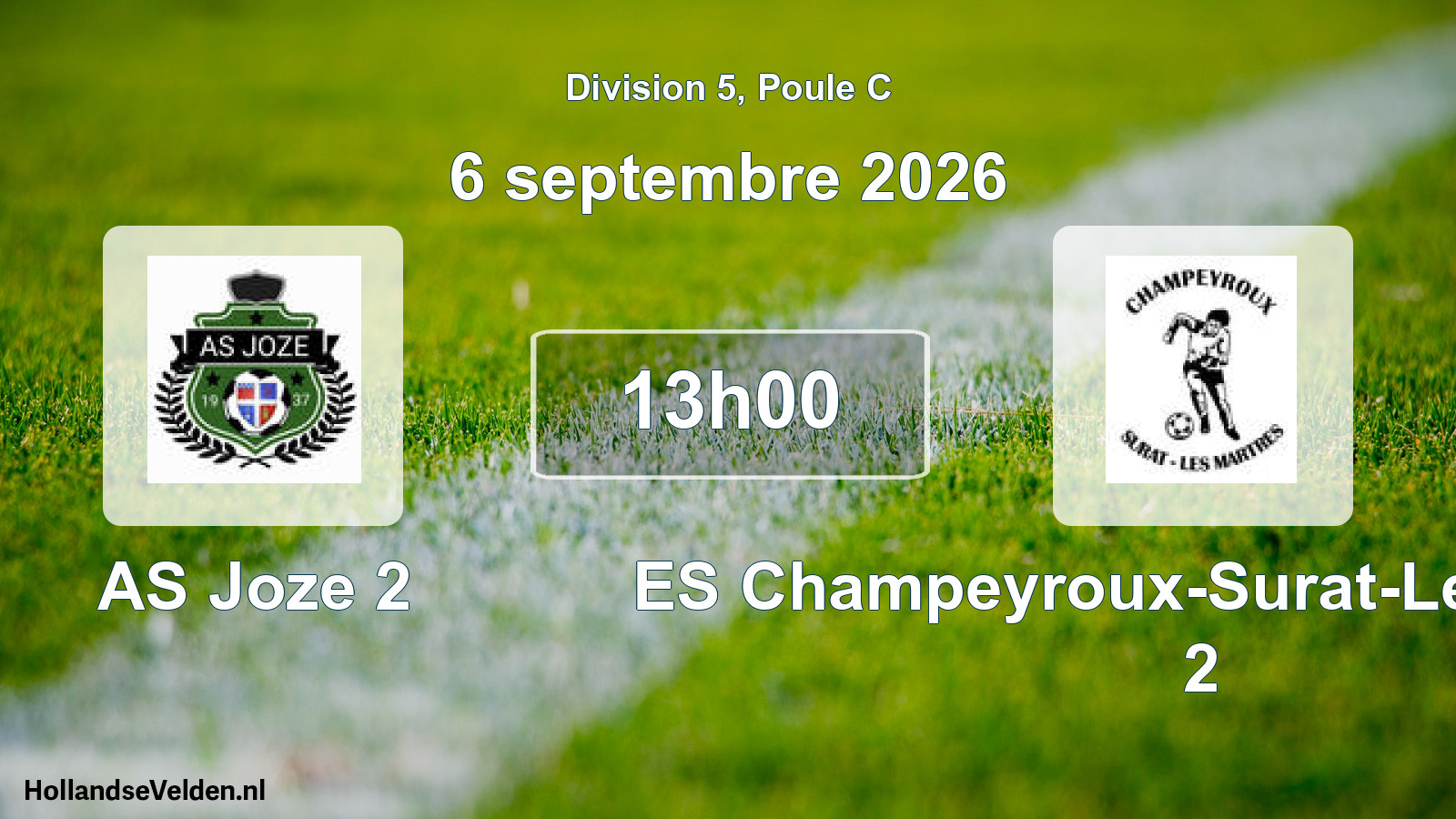 Match programmé: AS Joze 2 - ES Champeyroux-Surat-Les Martres 2 (6 septembre 2026)