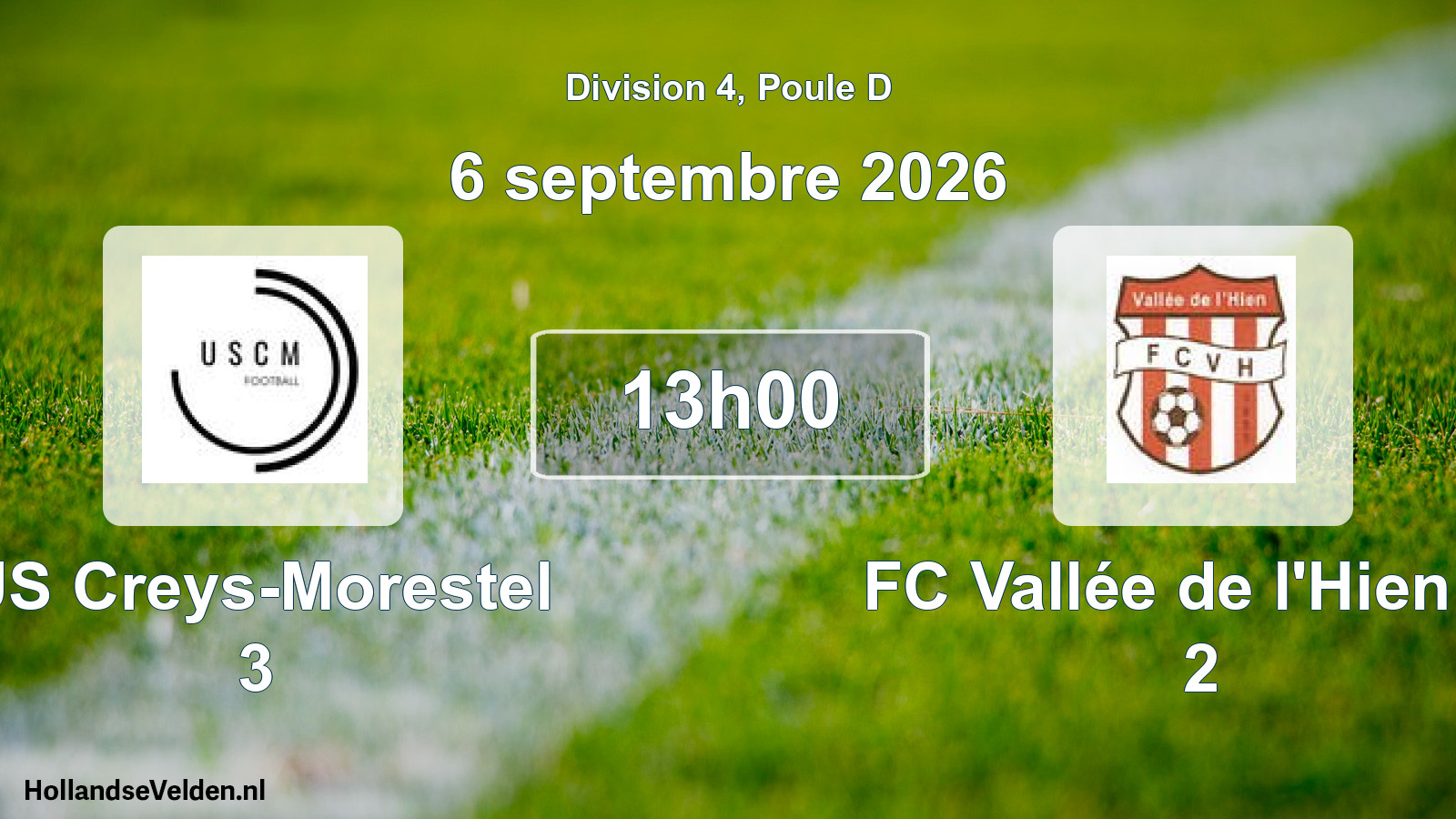 Scheduled Match: US Creys-Morestel 3 - FC Vallée de l'Hien 38 2 (6 September 2026)