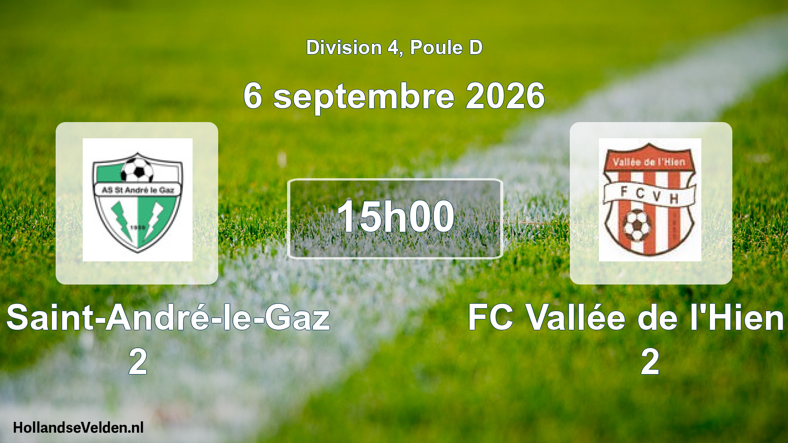 Scheduled Match: AS Saint-André-le-Gaz 2 - FC Vallée de l'Hien 38 2 (6 September 2026)
