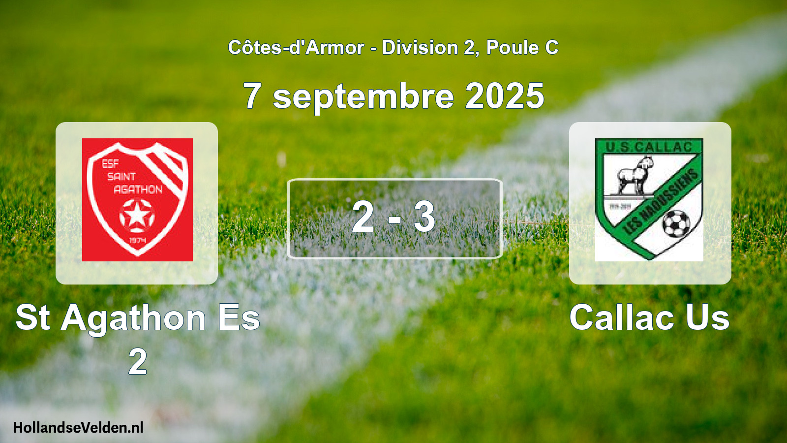 Gespeelde wedstrijd: St Agathon Es 2 - Callac Us 2 - 3 (7 septembre 2025)