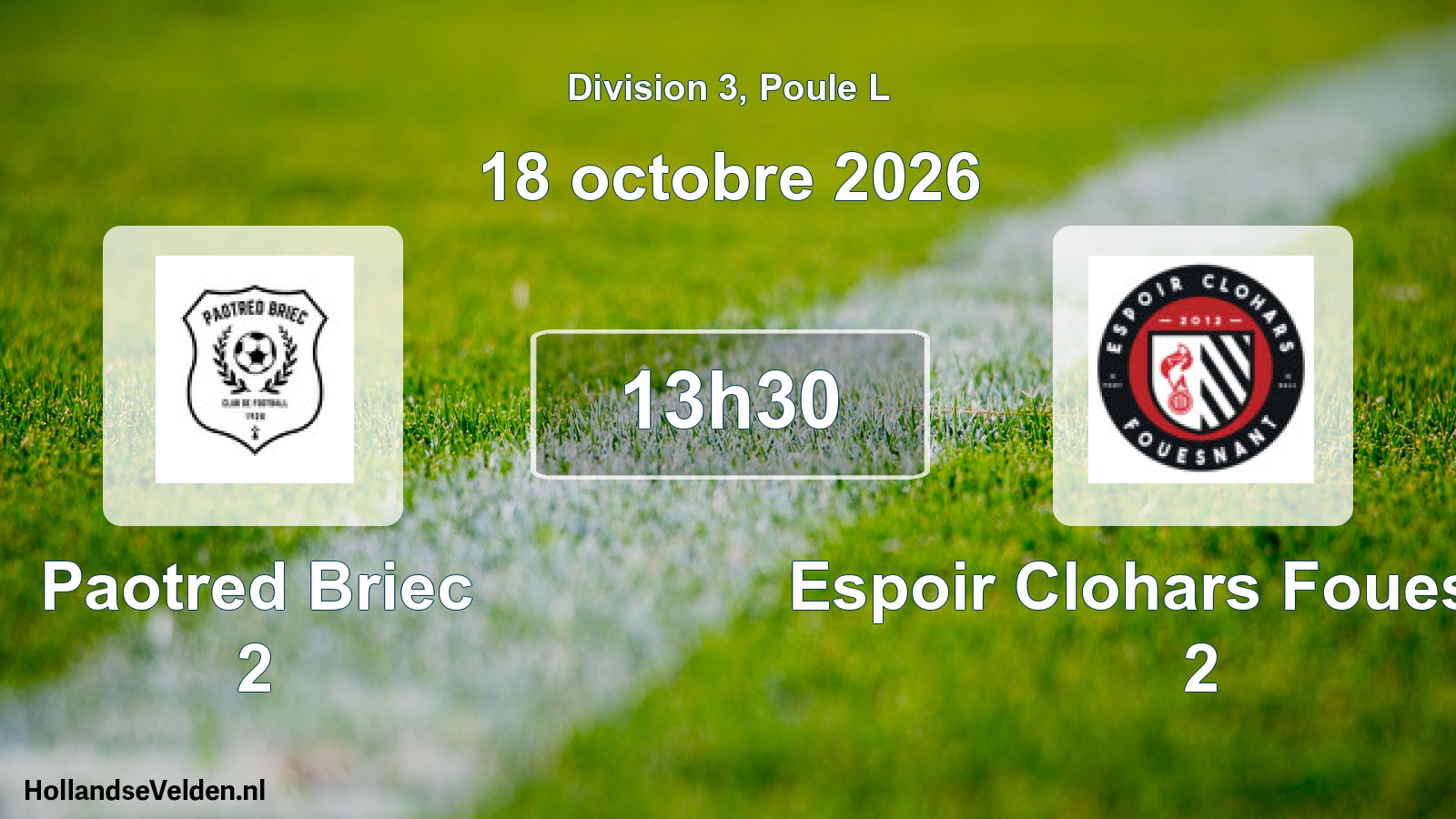 Match programmé: Paotred Briec 2 - Espoir Clohars Fouesnant 2 (18 octobre 2026)