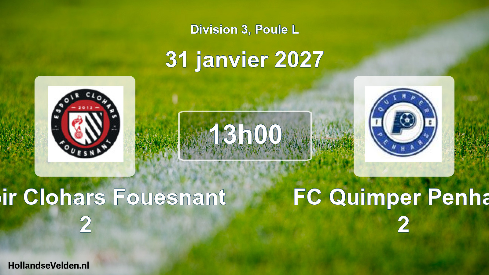 Match programmé: Espoir Clohars Fouesnant 2 - FC Quimper Penhars 2 (31 janvier 2027)